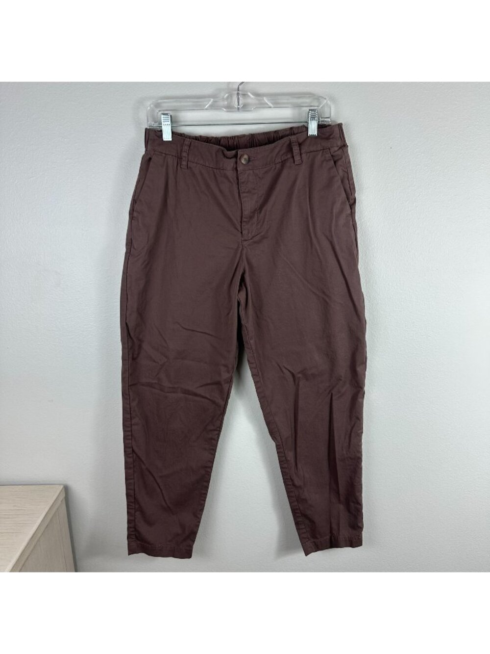 Pact Organic Cotton Tapered Pants L Brown Pull On Casual Trousers Everyday Minim